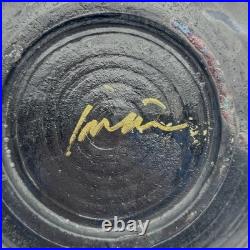 VTG Joy Imai Studio Pottery Low Bowl 9 Iridescent Copper Turquoise Signed