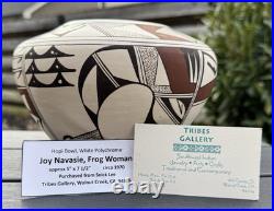VTG Joy Navasie (Frogwoman) Hopi Wide Bowl, White Polychrome cir. 1970 5 x 7.5