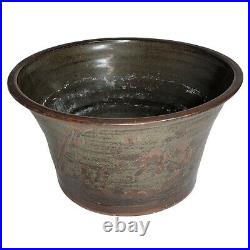 VTG Louis Mideke 8 Planter Bowl Brown Green MCM Studio Pottery Splash Glaze