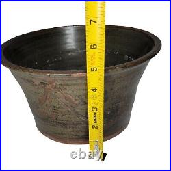 VTG Louis Mideke 8 Planter Bowl Brown Green MCM Studio Pottery Splash Glaze