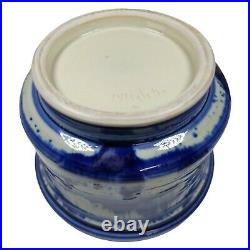 VTG Louis Mideke 8 Planter Bowl White Cobalt Blue Studio Pottery Splash Glaze
