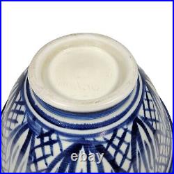 VTG Louis Mideke 9 Leaf Bowl White Cobalt Blue Studio Pottery Lotus Leaf Design