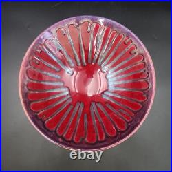 VTG MCM Signed Studio Art Pottery Console Bowl Burgundy Drip Glaze Scalloped 14