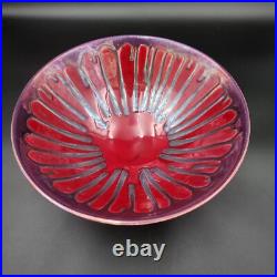 VTG MCM Signed Studio Art Pottery Console Bowl Burgundy Drip Glaze Scalloped 14
