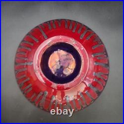 VTG MCM Signed Studio Art Pottery Console Bowl Burgundy Drip Glaze Scalloped 14