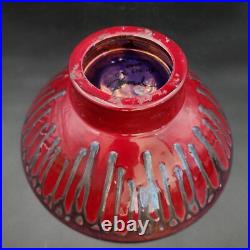 VTG MCM Signed Studio Art Pottery Console Bowl Burgundy Drip Glaze Scalloped 14