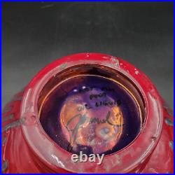 VTG MCM Signed Studio Art Pottery Console Bowl Burgundy Drip Glaze Scalloped 14