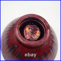 VTG MCM Signed Studio Art Pottery Console Bowl Burgundy Drip Glaze Scalloped 14