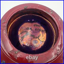 VTG MCM Signed Studio Art Pottery Console Bowl Burgundy Drip Glaze Scalloped 14