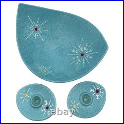 VTG MCM Starburst Atomic Snowflake Cleminsons Pottery Console Set Footed Bowl