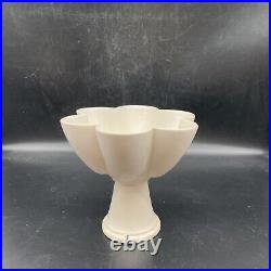 VTG MCM matte white footed bowl art pottery with fluted edge