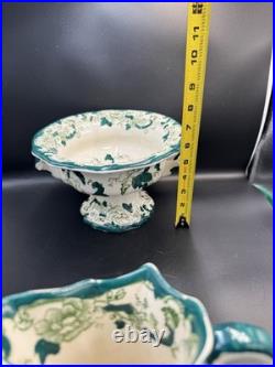 VTG Mason Patent Ironestone Chartreuse Pattern England Pedestal Bowl WithPitcher