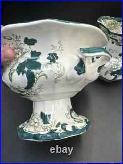 VTG Mason Patent Ironestone Chartreuse Pattern England Pedestal Bowl WithPitcher