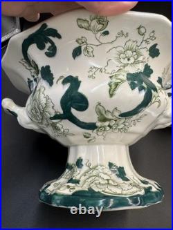 VTG Mason Patent Ironestone Chartreuse Pattern England Pedestal Bowl WithPitcher