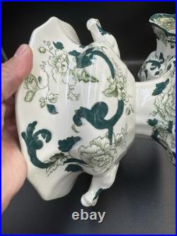 VTG Mason Patent Ironestone Chartreuse Pattern England Pedestal Bowl WithPitcher