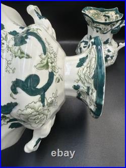VTG Mason Patent Ironestone Chartreuse Pattern England Pedestal Bowl WithPitcher