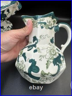 VTG Mason Patent Ironestone Chartreuse Pattern England Pedestal Bowl WithPitcher