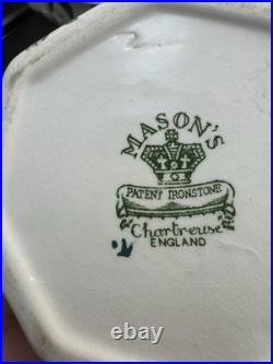 VTG Mason Patent Ironestone Chartreuse Pattern England Pedestal Bowl WithPitcher