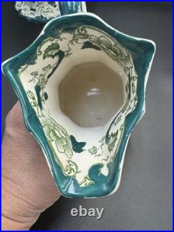 VTG Mason Patent Ironestone Chartreuse Pattern England Pedestal Bowl WithPitcher