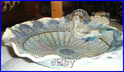 Vtg Ooak Studio Art Pottery Carved Spahgetti Mermaid Lace Fancy Ruffle Bowl Set