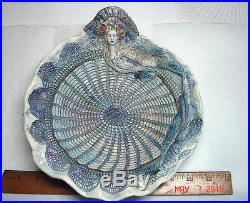 Vtg Ooak Studio Art Pottery Carved Spahgetti Mermaid Lace Fancy Ruffle Bowl Set