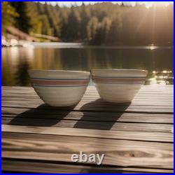 VTG Pair McCoy Pottery Beehive Mixing/Nesting Bowls # 9 and #10 Pink/Blue Stripe