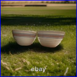 VTG Pair McCoy Pottery Beehive Mixing/Nesting Bowls # 9 and #10 Pink/Blue Stripe