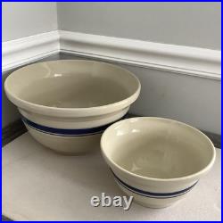 VTG Pair Roseville Ohio Nesting Mixing Bowls Friendship Blue Stripe 6 & 2 Qt
