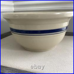 VTG Pair Roseville Ohio Nesting Mixing Bowls Friendship Blue Stripe 6 & 2 Qt
