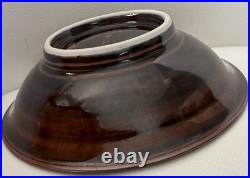 VTG Pete Pinnell Signed Studio Pottery Bowl Glossy Brown Glaze 73/8