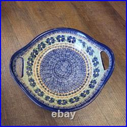 VTG Polish Pottery Deep Bowl Dish With Handles Unikat RARE & HTF Pattern Large
