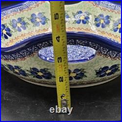 VTG Polish Pottery Deep Bowl Dish With Handles Unikat RARE & HTF Pattern Large