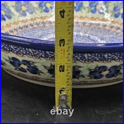 VTG Polish Pottery Deep Bowl Dish With Handles Unikat RARE & HTF Pattern Large