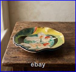 VTG Raku Studio Art Pottery 12 Bowl Signed Nora Crackle Glaze Koi Fish Metallic