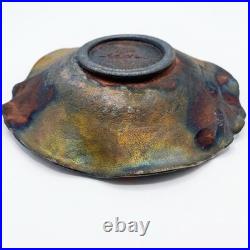 VTG Raku Studio Art Pottery 12 Bowl Signed Nora Crackle Glaze Koi Fish Metallic