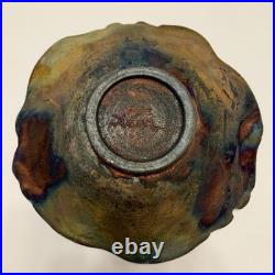 VTG Raku Studio Art Pottery 12 Bowl Signed Nora Crackle Glaze Koi Fish Metallic