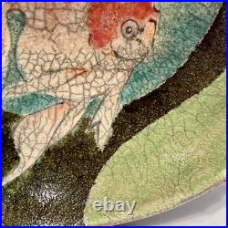VTG Raku Studio Art Pottery 12 Bowl Signed Nora Crackle Glaze Koi Fish Metallic