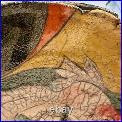 VTG Raku Studio Art Pottery 12 Bowl Signed Nora Crackle Glaze Koi Fish Metallic