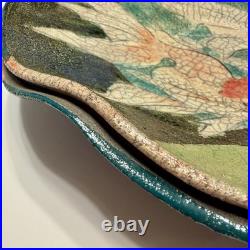VTG Raku Studio Art Pottery 12 Bowl Signed Nora Crackle Glaze Koi Fish Metallic