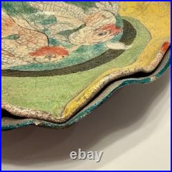VTG Raku Studio Art Pottery 12 Bowl Signed Nora Crackle Glaze Koi Fish Metallic