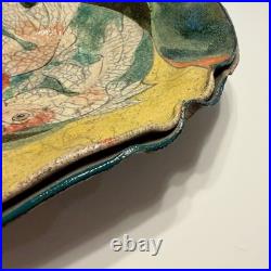 VTG Raku Studio Art Pottery 12 Bowl Signed Nora Crackle Glaze Koi Fish Metallic