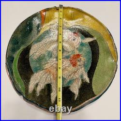 VTG Raku Studio Art Pottery 12 Bowl Signed Nora Crackle Glaze Koi Fish Metallic