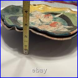 VTG Raku Studio Art Pottery 12 Bowl Signed Nora Crackle Glaze Koi Fish Metallic