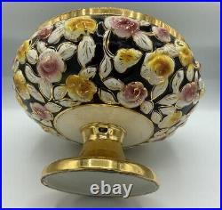 VTG Stamped ALCOBACA Porcelain Rose Pattern Bowl with Gold Trim Collectible