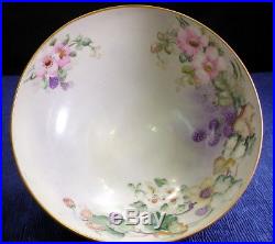 VTG Tresseman & Vogt Limoges Porcelain Footed Punch Bowl 5 Tea Cups Hand Painted