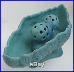 VTG VAN BRIGGLE Pottery Turquoise Console Bowl Planter w 2 Acorns Flower Frog