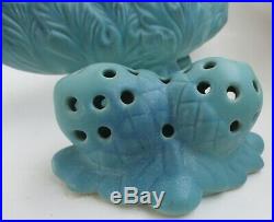 VTG VAN BRIGGLE Pottery Turquoise Console Bowl Planter w 2 Acorns Flower Frog
