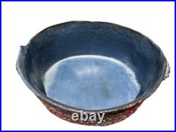 VTG Virginia Cartwright Pottery Bowl Blue Grey 9x6.5x3.25 Modern Museum Artist