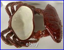 VTG XL Majolica Bordallo Pinheiro Crab with Covered Lid Sculpture Seafood Server