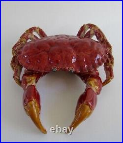 VTG XL Majolica Bordallo Pinheiro Crab with Covered Lid Sculpture Seafood Server
